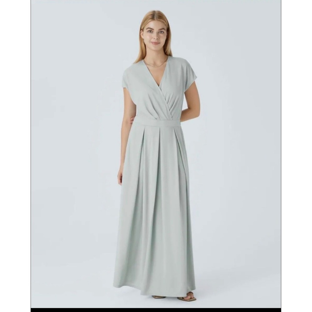 HALARA Maxi Dress Womens Medium Light Blue V Neck Waffle Knit Flowy Side Pockets